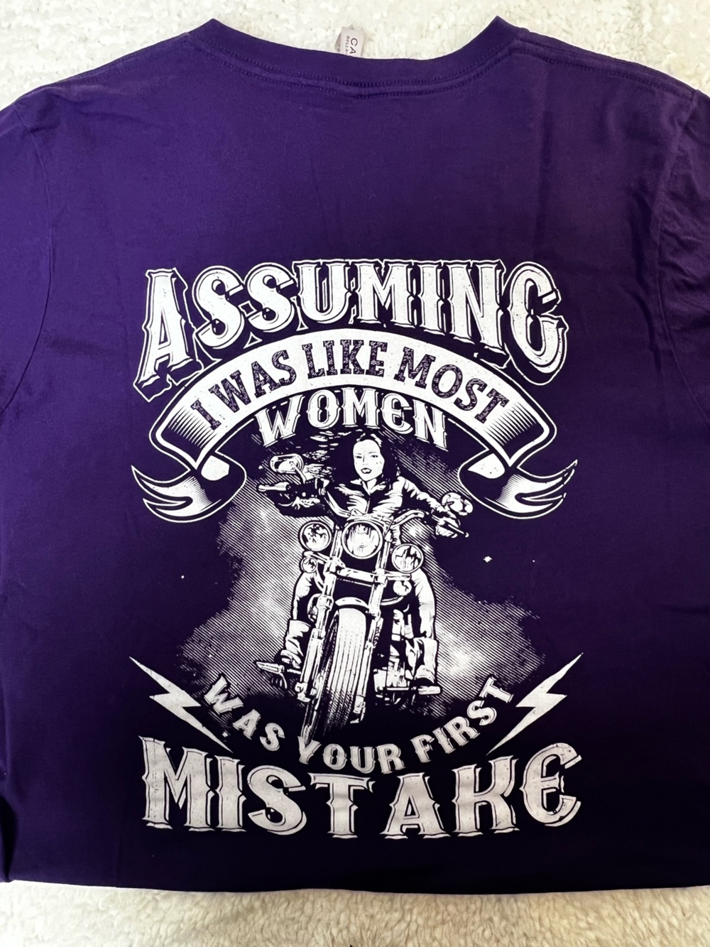 Bella Canvas Graphic Motorcycle Tee "Assuming I Was Like Most Women" Size Large